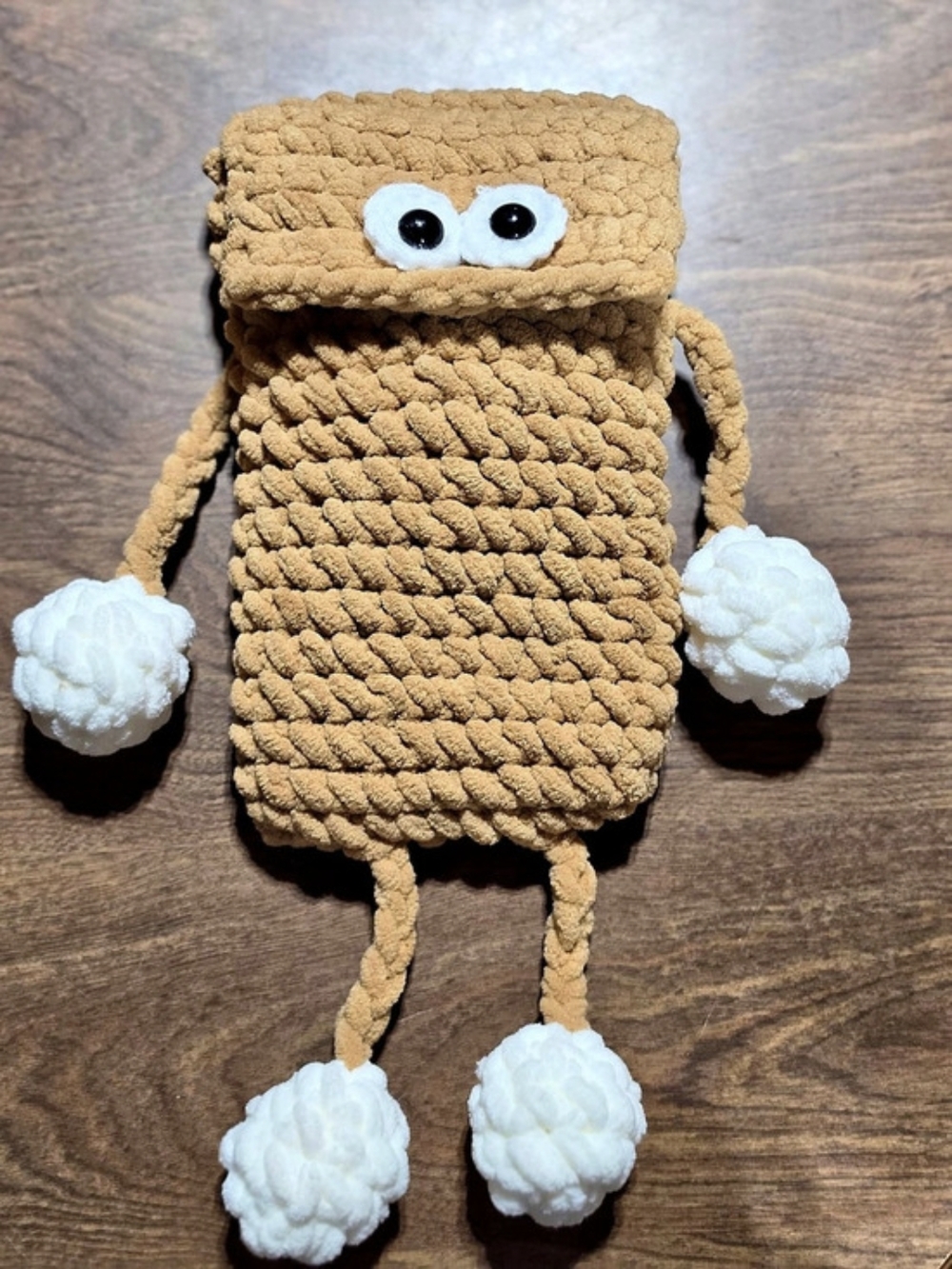 Super-Soft Plush Knit Monster Crossbody Phone Pouch – Warm Taupe Tan